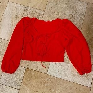 Levi’s Orange Front Tie Blouse with Long Puff Sleeve